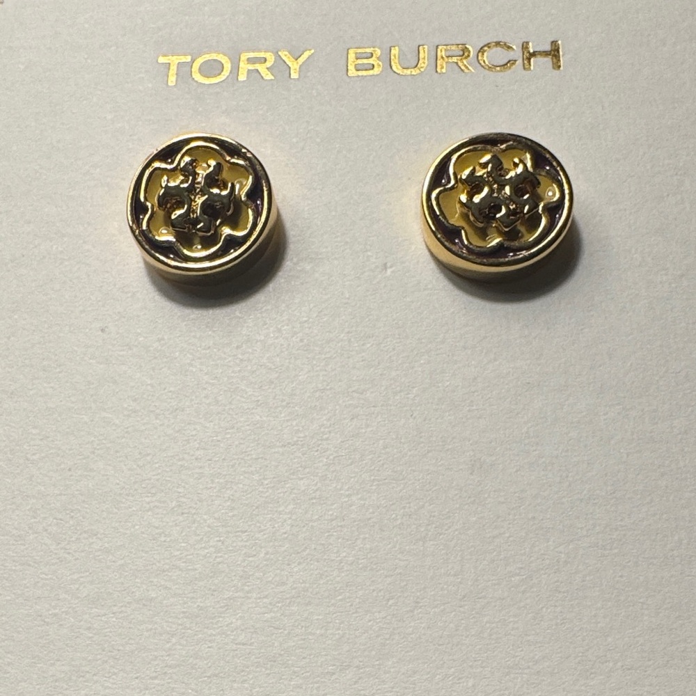 Tory Burch Kira stud earrings in gold with a yellow enamel finish